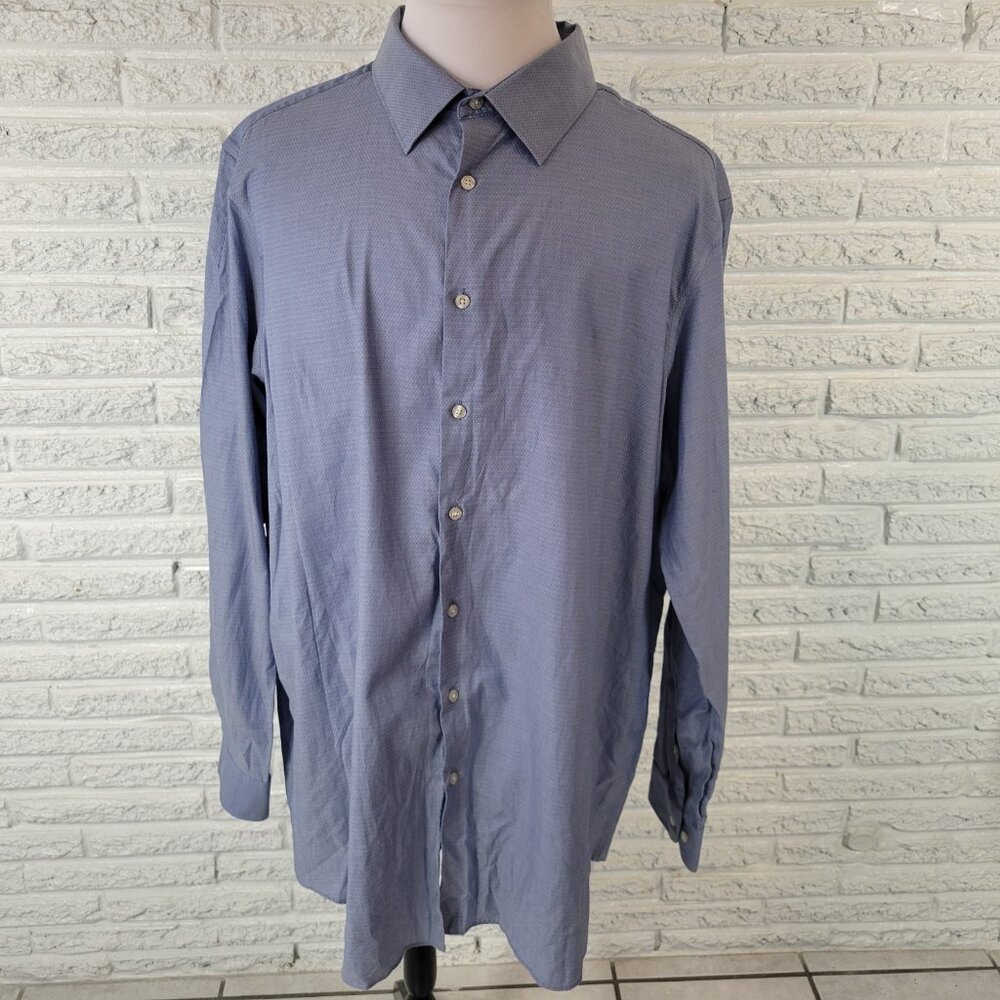 Perry Ellis Mens 2XLT Shirt Blue Pattern Long Sleeve Button Up Cotton BLU54E